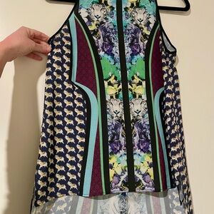 Clover Canyon Blue Green Graphic Asymmetrical Tank Top